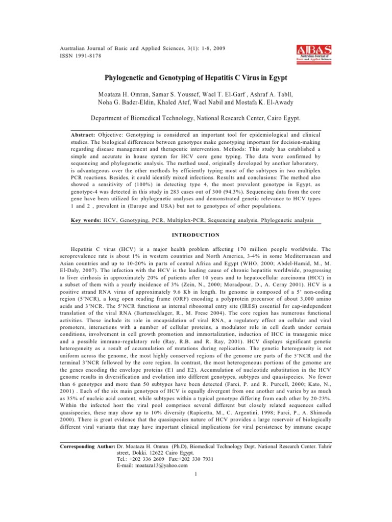 Phylogenetic and Genotyping of Hepatitis C Virus in Egypt | PDF