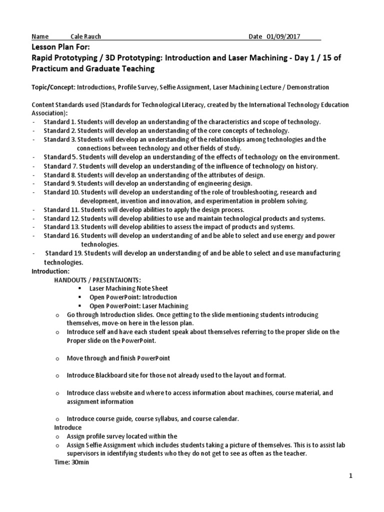 3D Prototyping Lesson Plans: Laser & Lathe | PDF | Engineering Design ...