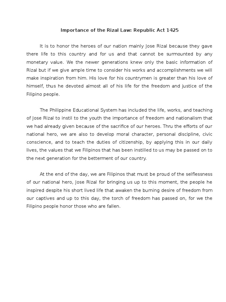Importance of The Rizal Law PDF