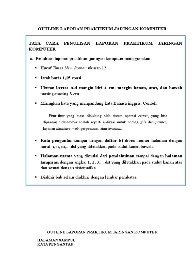 Outline Laporan Praktikum Jaringan Komputer