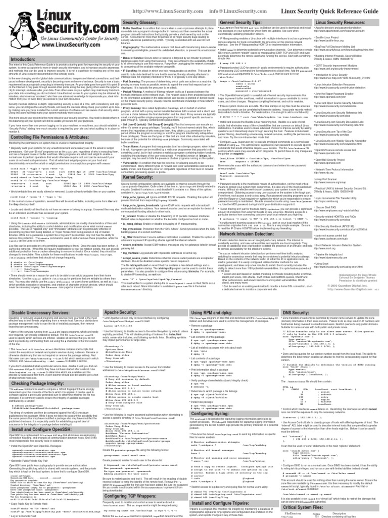 Linux Security Quick Reference Guide | PDF | Computers