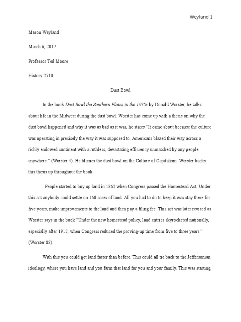 Dust Bowl Essay PDF Dust Bowl Capitalism