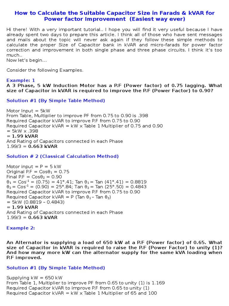 3 Phase Calculation Pdf Volt Capacitor
