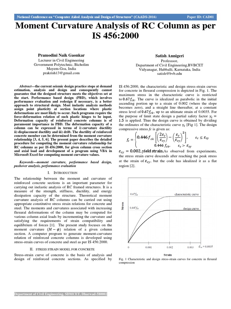 Moment Curvature Analysis Of Rc Column As Per Is 4562000 Pdf