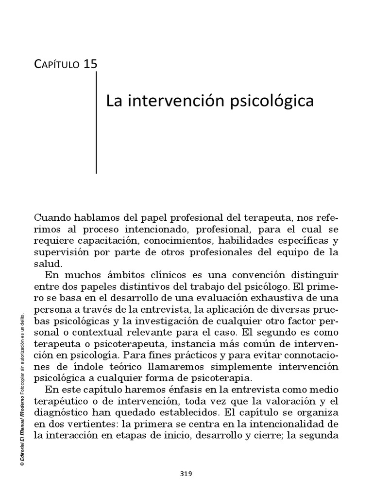 Fases de La Intervencion Psicologica | PDF | Psicoterapia | Psicología ...