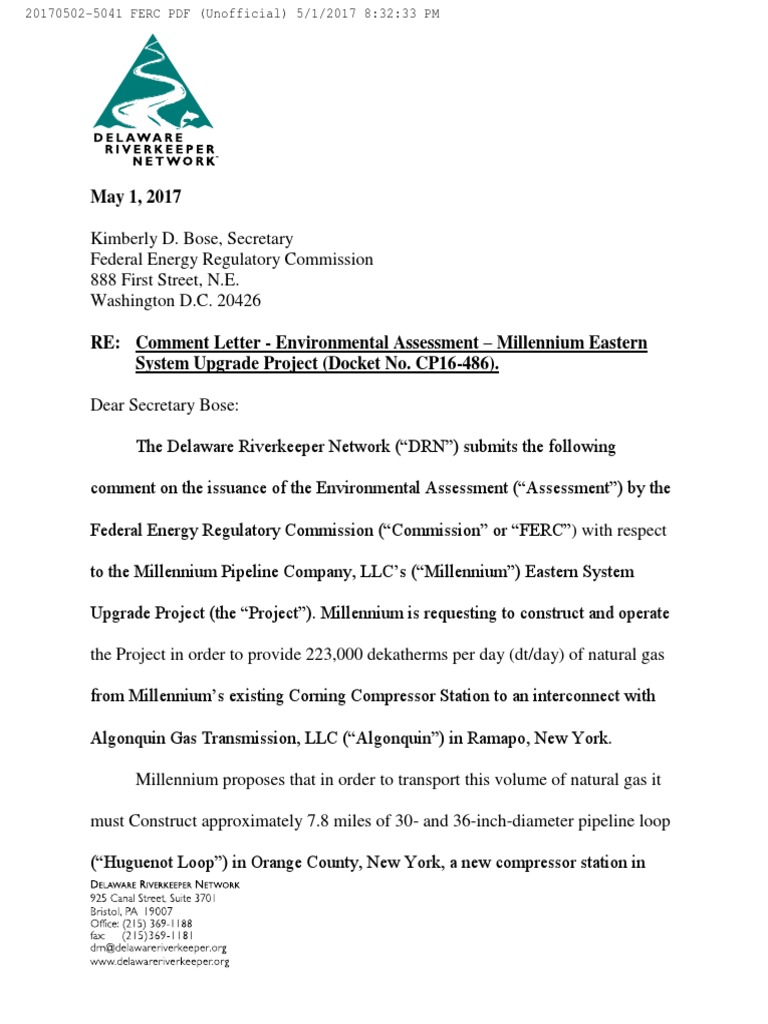 DRN FERC Comment Letter 5/1/17 | PDF | National Environmental Policy ...