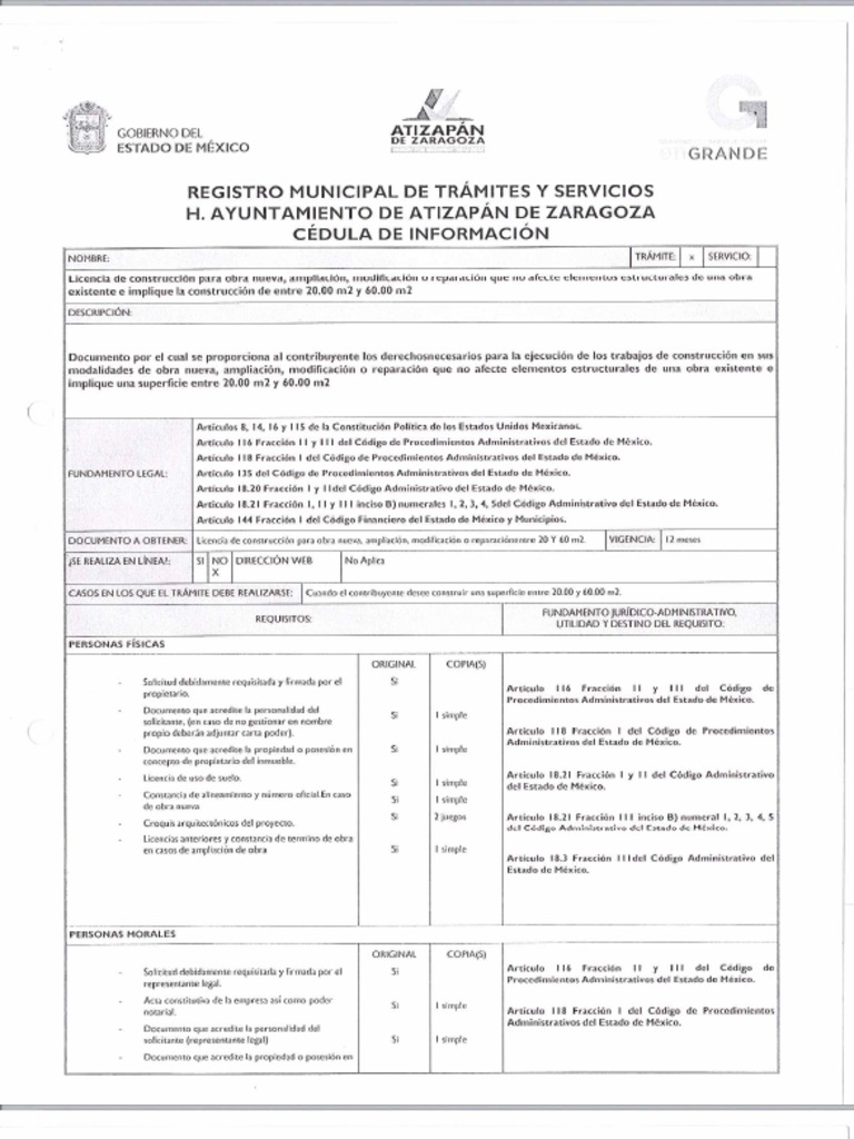 Ejemplo de Licencia de Construccion de Obra 20 a 60 m