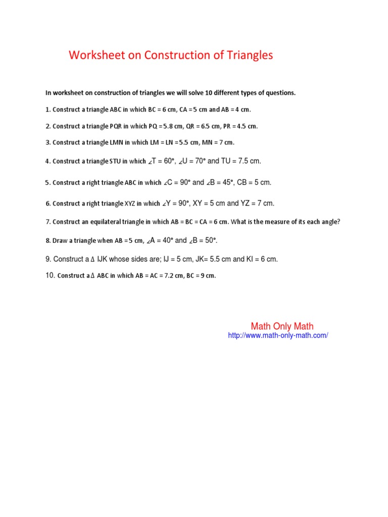 Triangle Construction Worksheet Grade 7 | PDF | Sports & Recreation ...