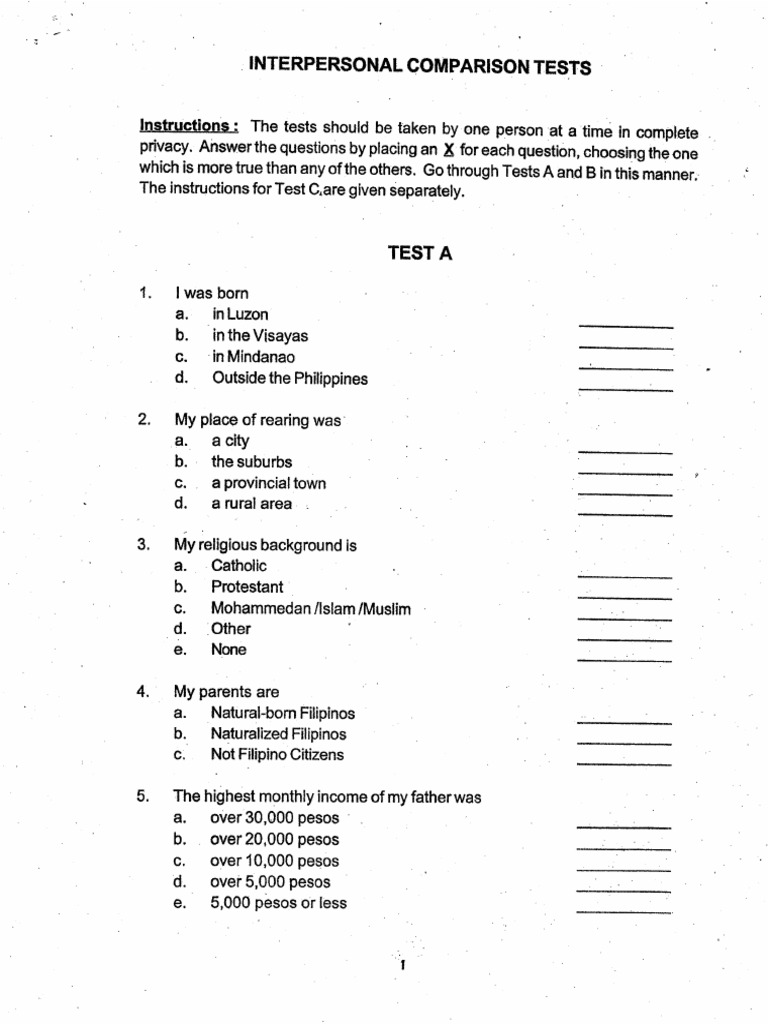 Interpersonal Comparison Test | PDF