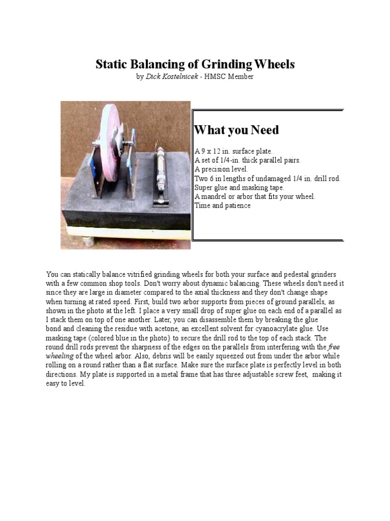 Static Balancing of Grinding Wheels PDF Grinding (Abrasive Cutting