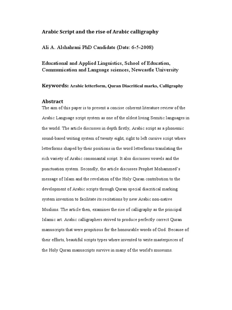 Arabic Script and Calligraphy Overview | PDF | Arabic | Calligraphy