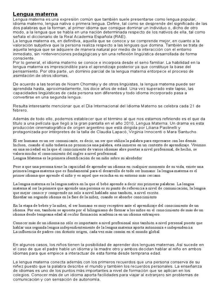 Definición de lengua materna | PDF | Primer idioma | Lingüística