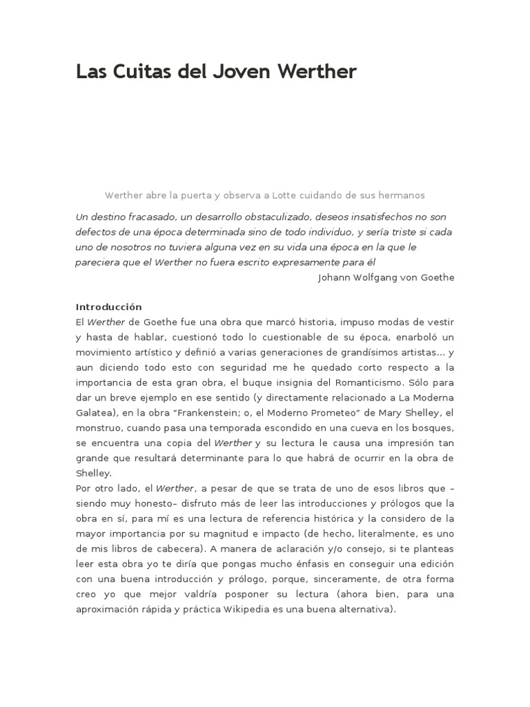 Las Cuitas Del Joven PDF Las penas del joven Werther Johann Wolfgang von Goethe