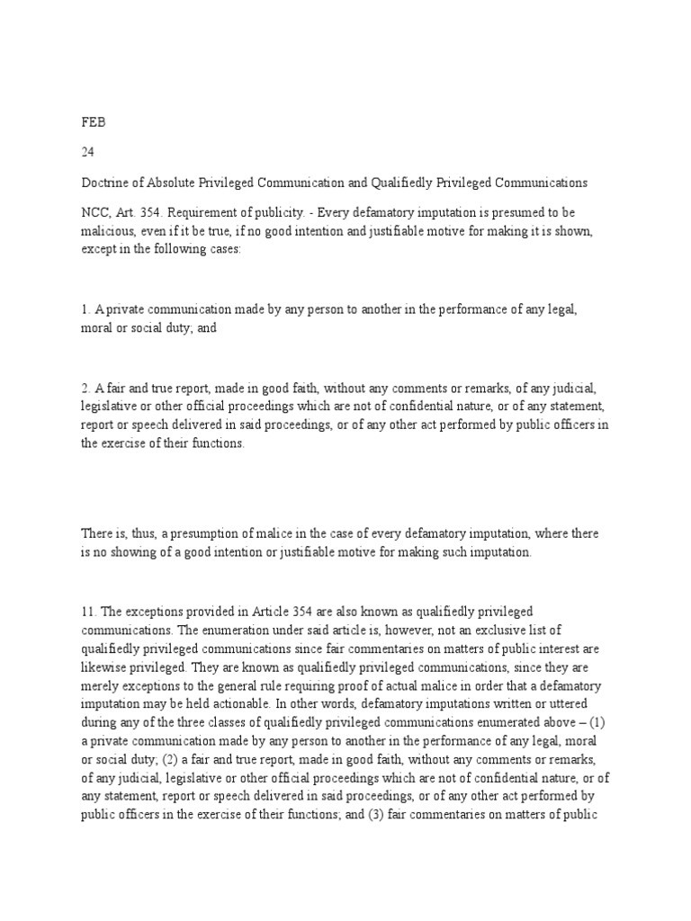 Privileged Communication Defamation Public Law