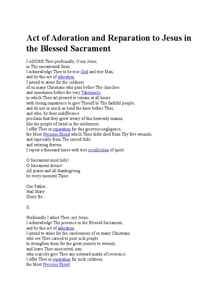 Adoration and Reparation to the Blessed Sacrament | PDF | Eucharist ...