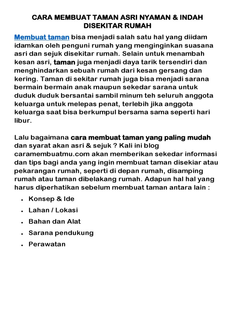 Cara Membuat Taman Asri Nyaman