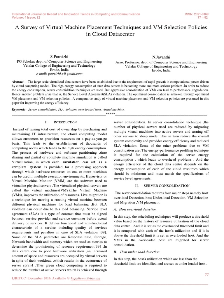 VM Placement Techniques in Cloud Data Centers | PDF | Virtual Machine ...