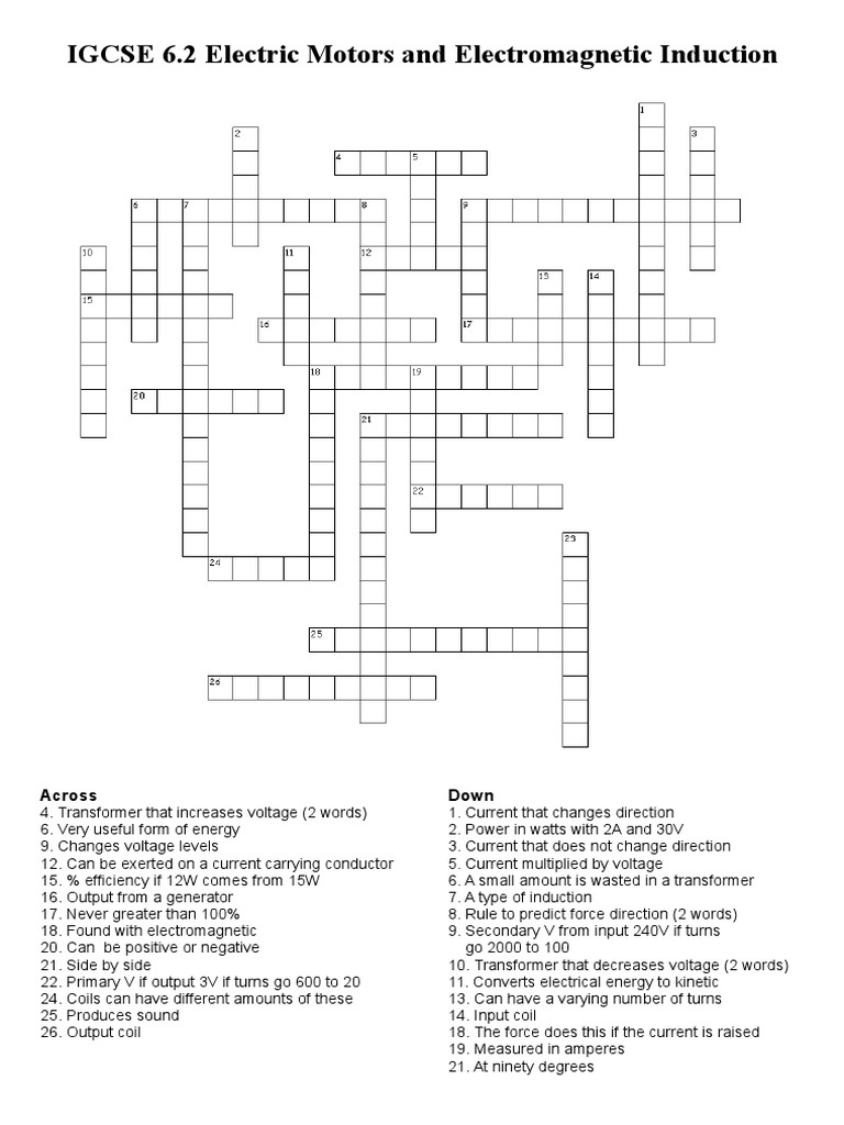IGCSE62 Crossword Electric Induction PDF