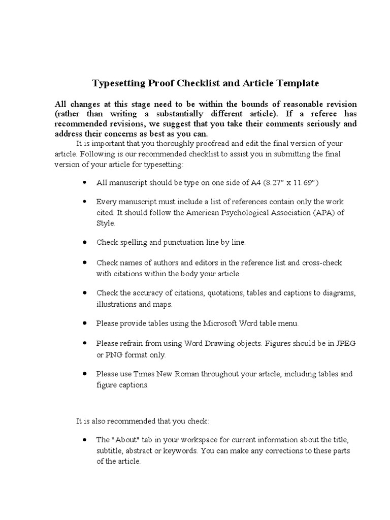 Typesetting Proof Checklist Template | PDF | Paragraph | Citation