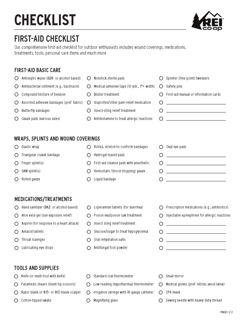 Essential First Aid Kit Checklist | PDF | Medicine | Health Treatment
