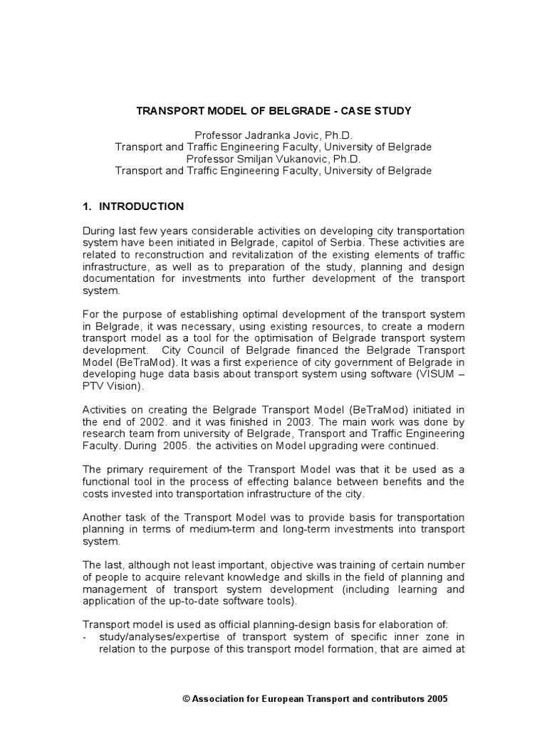 Transport Model of Belgrade First Phase Case Study PDF | PDF | Traffic ...