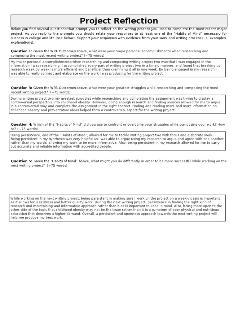 Project Reflection: Question 1: Given The WPA Outcomes Above | PDF ...