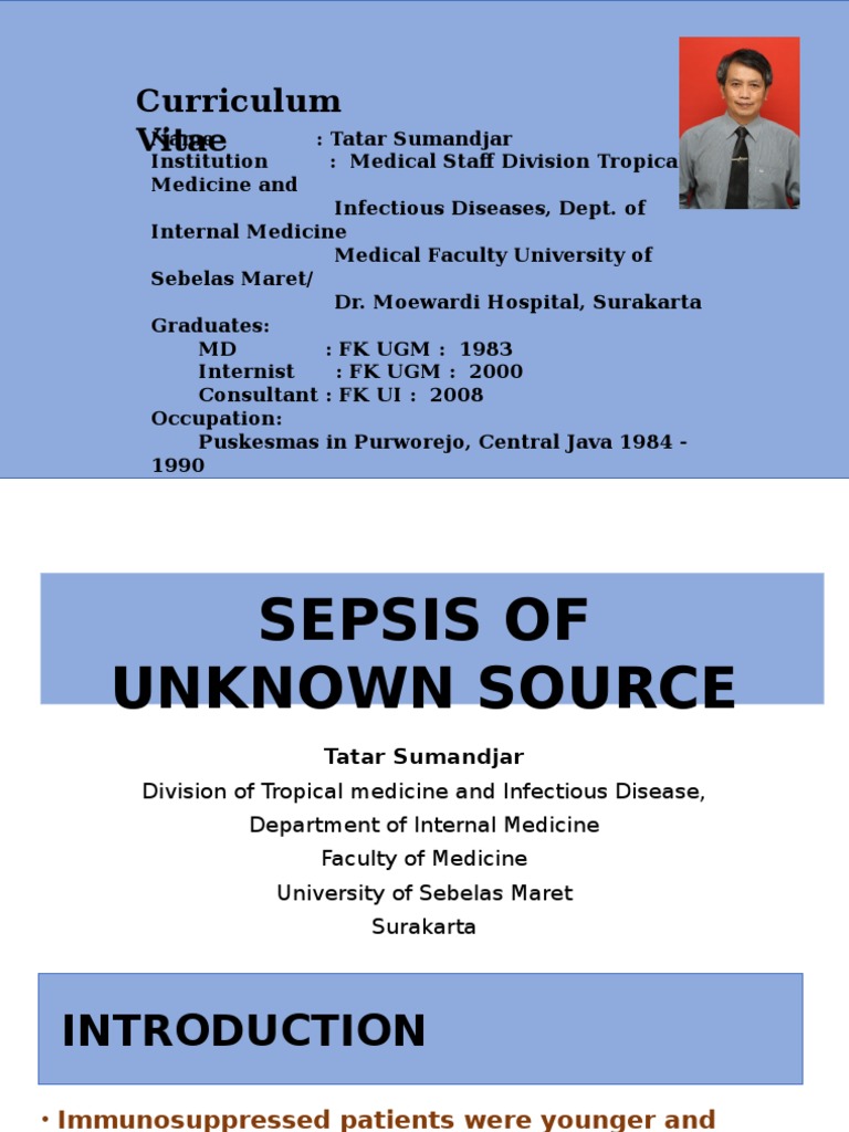 Sepsis of Unknown Source1 Sepsis Immunology