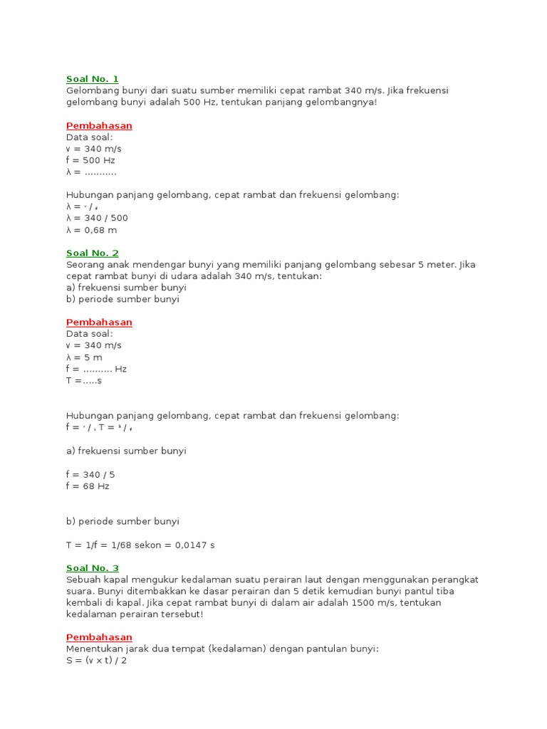 Kumpulan Soal Bunyi Getaran Gelombang