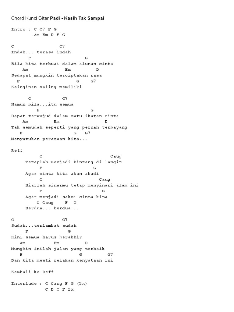 Chord Kunci Gitar Padi Kasih Tak Sampai PDF