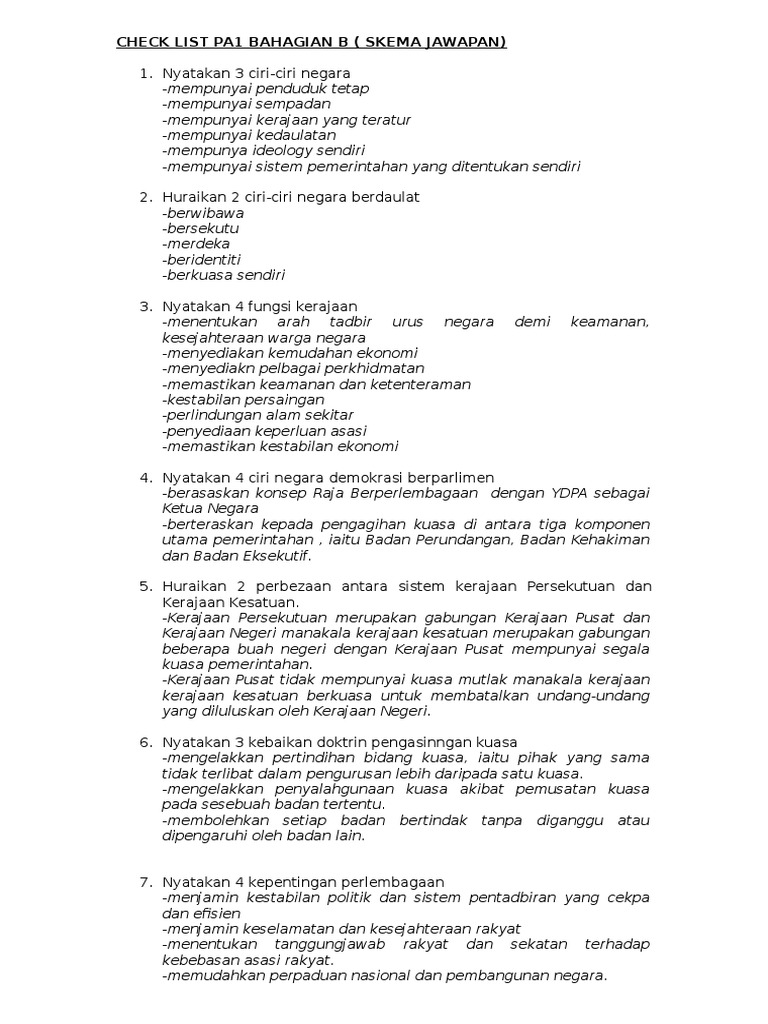 Pengajian Am Penggal 1 Stpm Skema Latihan Bahagian B Pdf