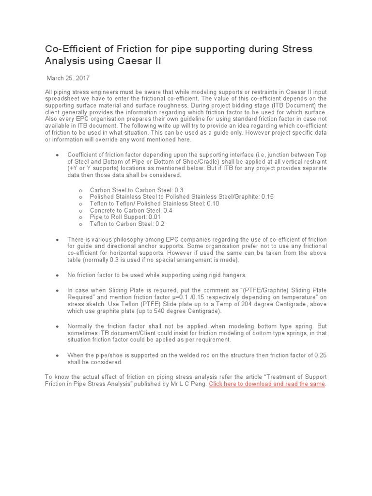 Friction Coefficients for Steel Pipe Supports | PDF | Friction ...
