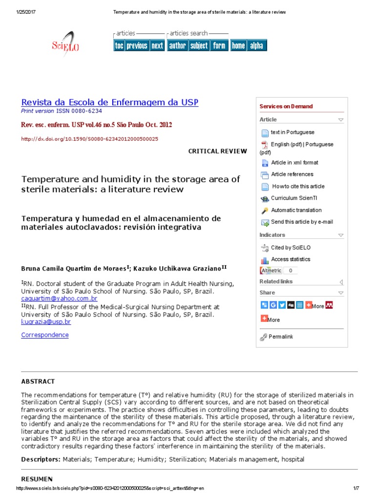 Temperature and Humidity in The Storage Area of Sterile Materials - A ...