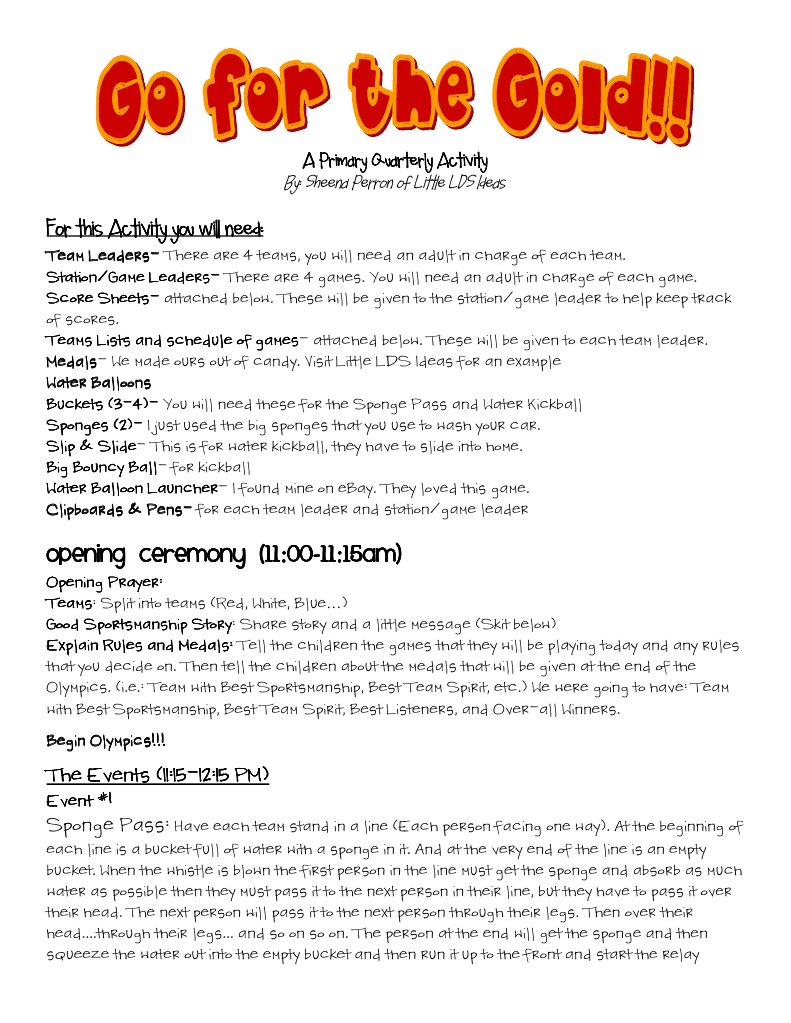 Primary Water Olympics Activity A Primary Quarterly Activity PDF