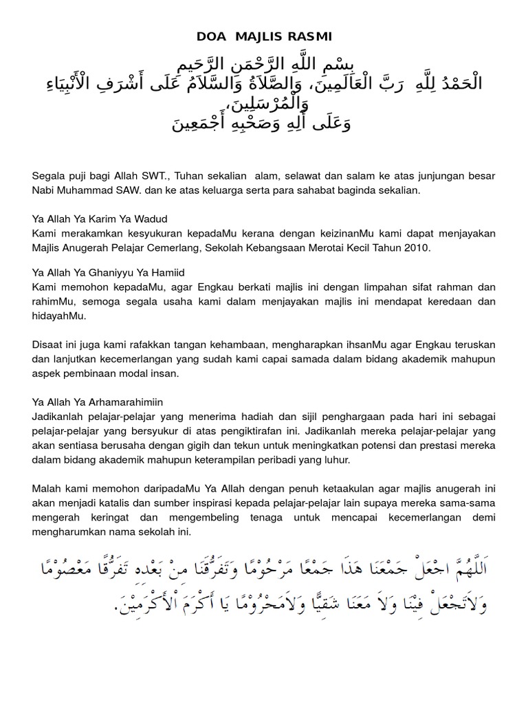 59021560 Doa Majlis Rasmi Di Sekolah
