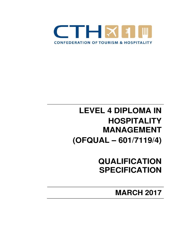 MARCH 2017 L4 Diploma in Hospitality Management Qualification ...