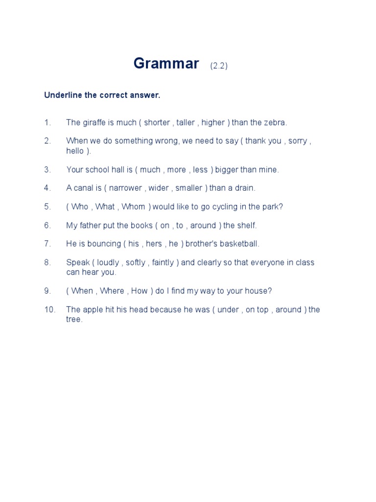 Grammar: Underline The Correct Answer | PDF