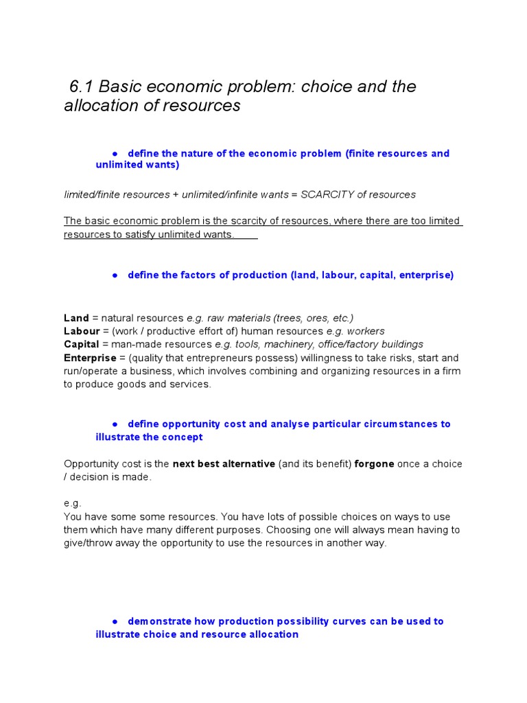Economic Problem: Scarcity and Choice | PDF | Factors Of Production ...