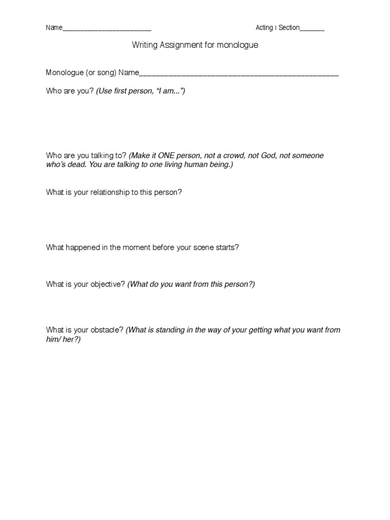 Writing Assignment For Monologue: Who's Dead. You Are Talking To One ...