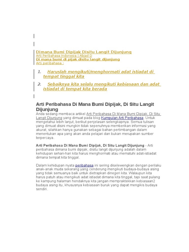 Dimana Bumi Dipijak Disitu Langit Dijunjung PDF