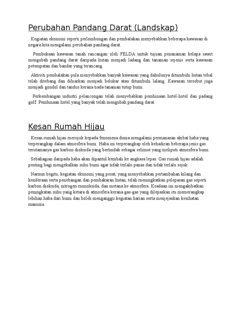 Perubahan Pandang Darat dan rumah hijau