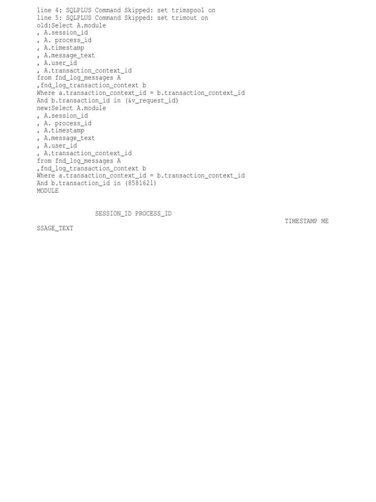 SQL Query for Log Messages Retrieval | PDF | Pl/Sql | Information Retrieval