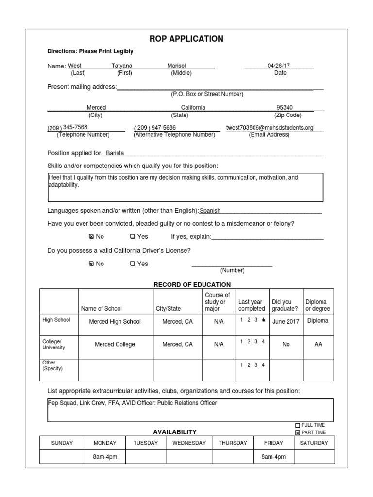 Microsoft Word - Rop Job Application With Availablity Front-For ...