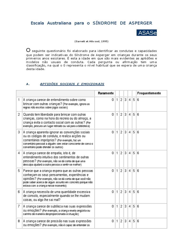 Escala Australiana para Síndrome de Asperger | PDF | Síndrome de ...