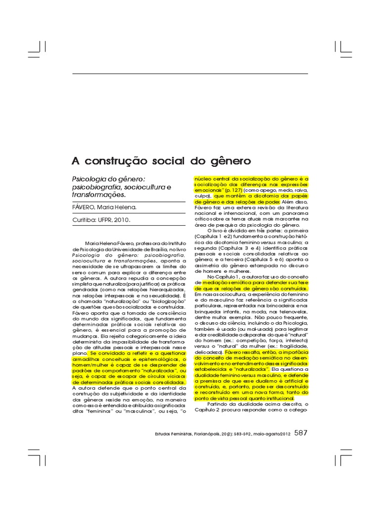 Construção Social do Gênero e Emoções | PDF | Feminilidade | Gênero