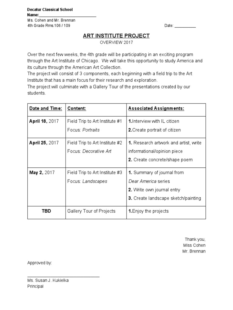 4th Grade Art Institute Project Overview | PDF | Communication Design ...