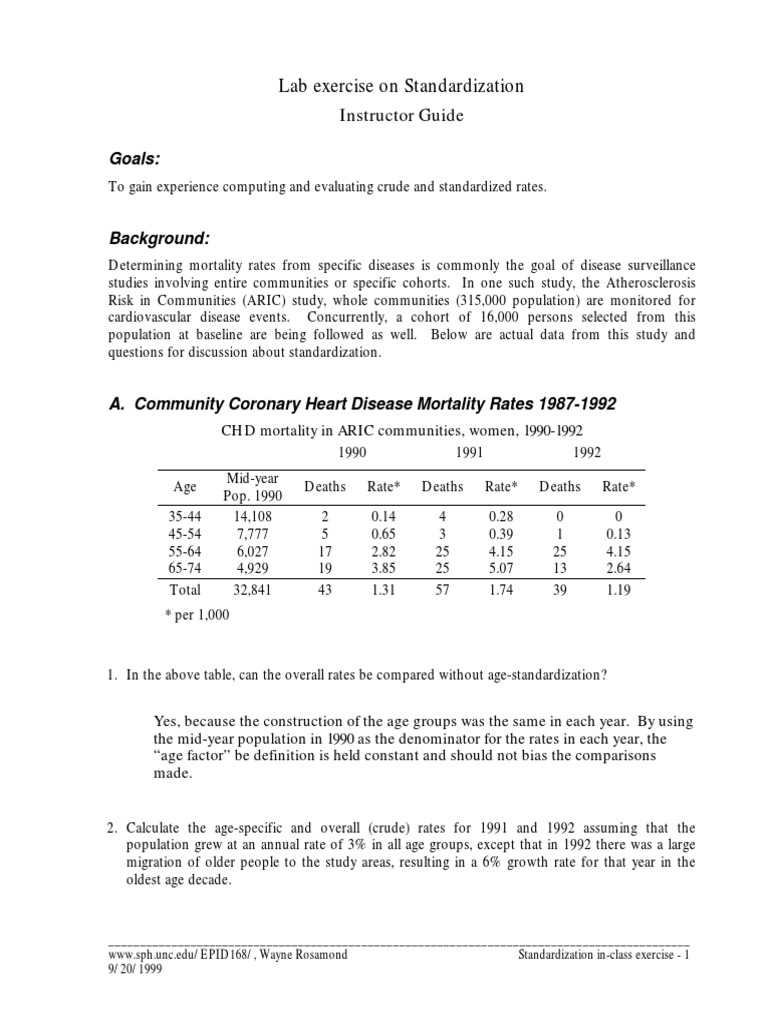 Lab Exercise On Standardization: Goals | PDF | Demography ...