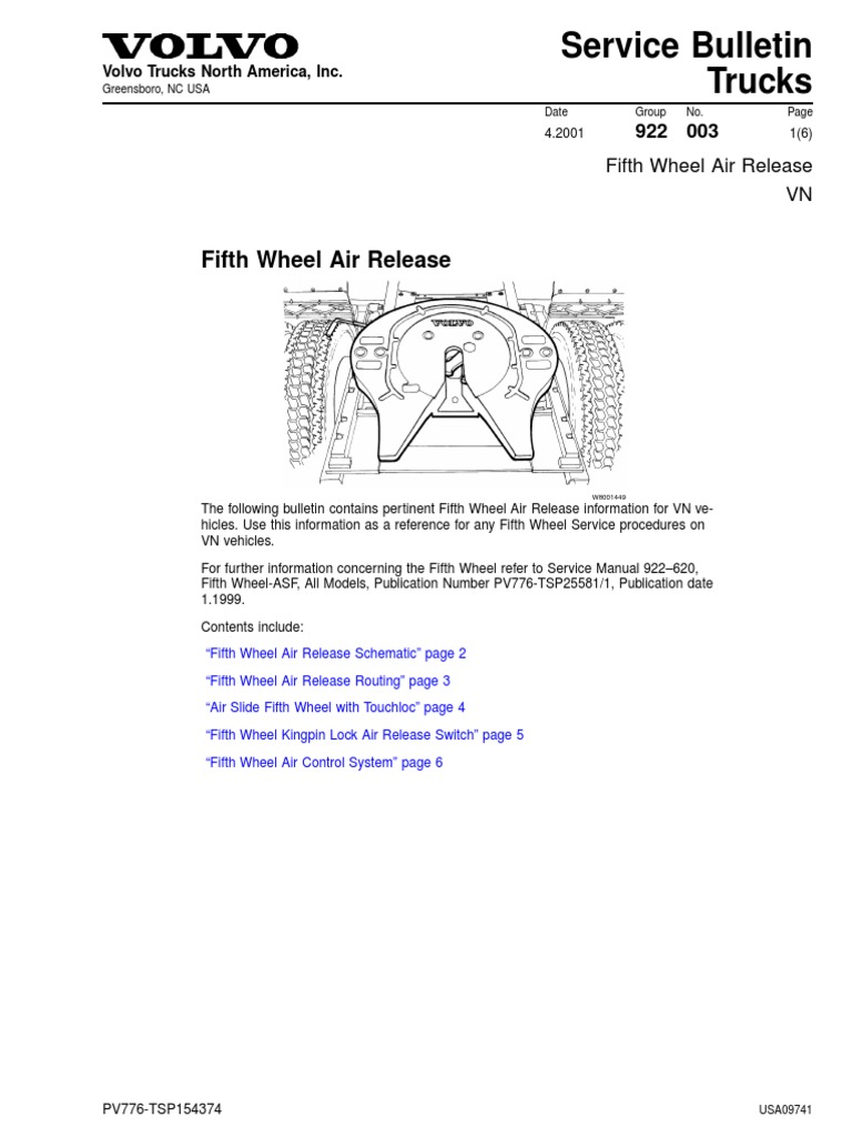 Service Bulletin Fifth Wheel Air Release VN PDF Valve Automotive