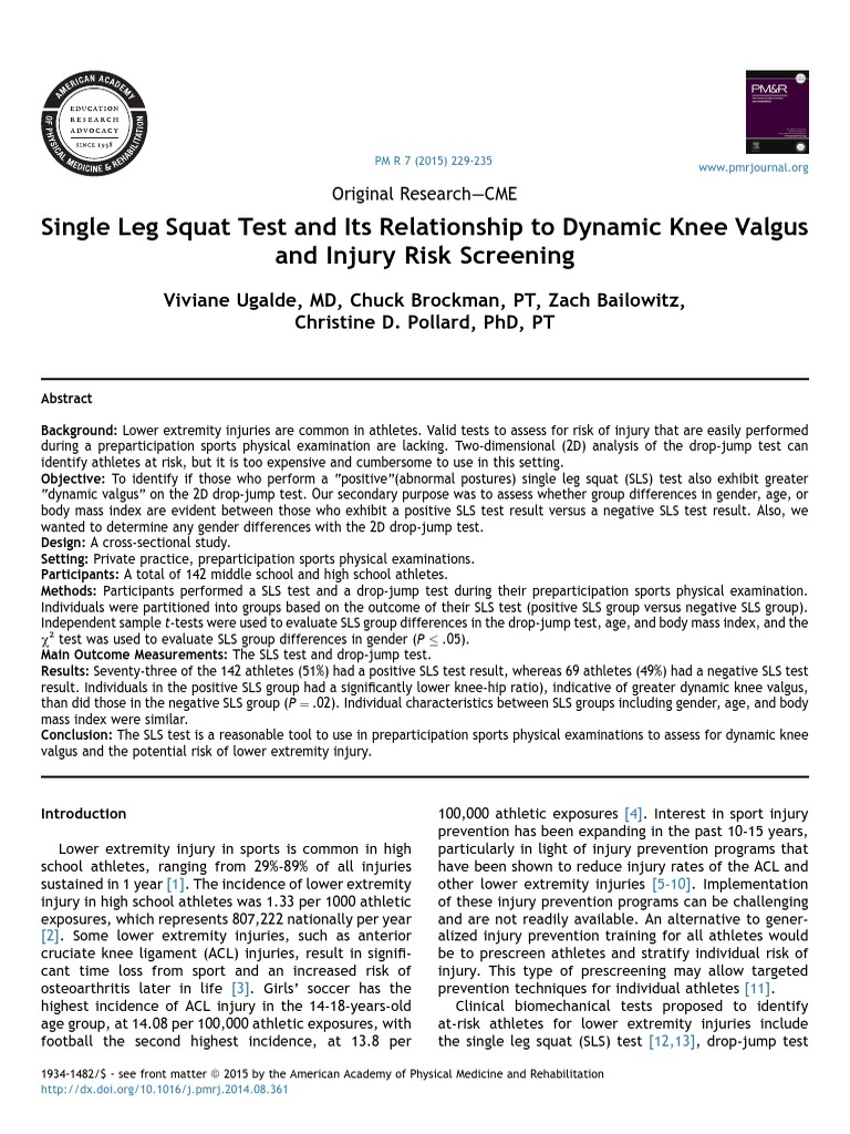 Single Leg Squat Test and Injury Risk | PDF | Musculoskeletal System ...