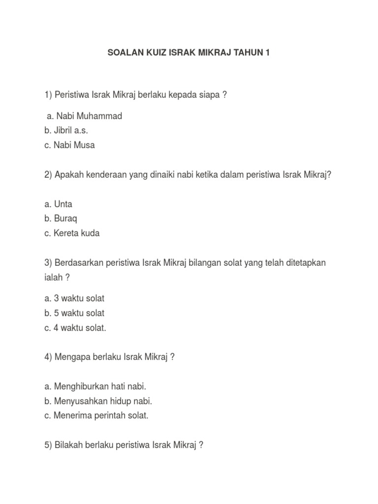 Soalan Kuiz Israk Mikraj Tahun 1 Pdf