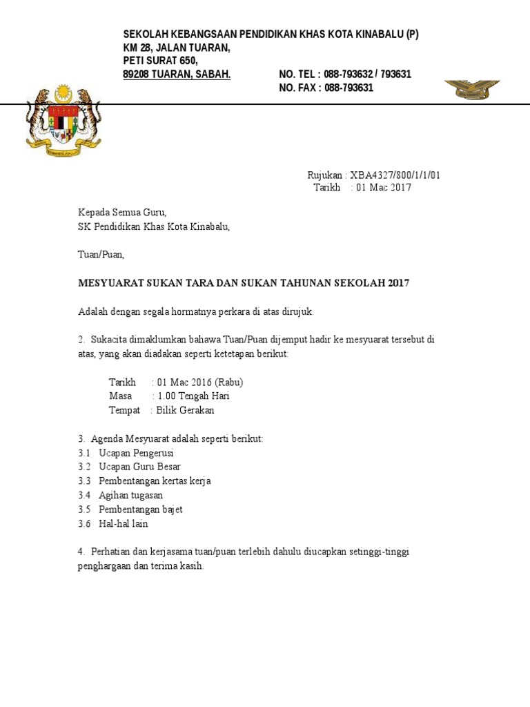 Surat Panggilan Mesyuarat Sukan 17 Pdf